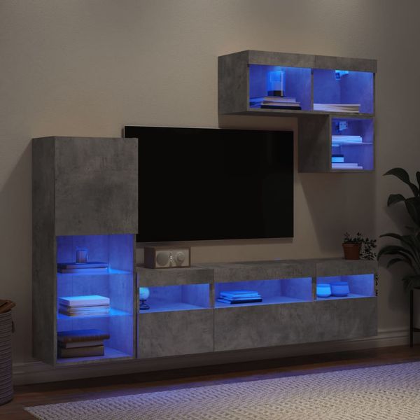 vidaXL 6-dielne TV nástenné skrinky s LED betónovo sivé kompozit.drevo