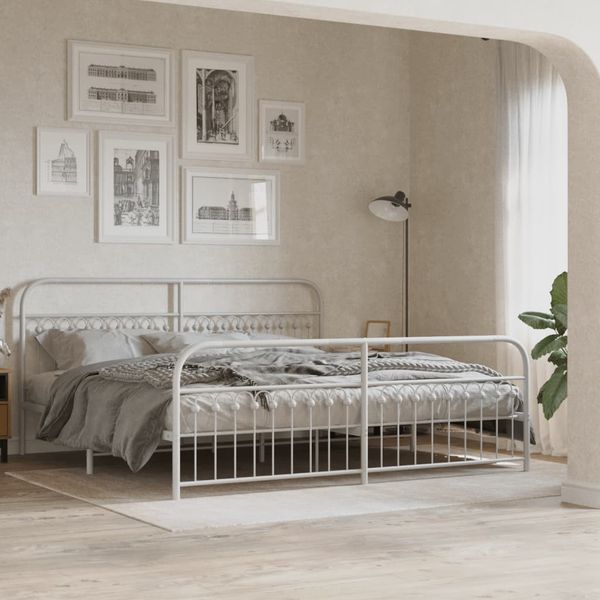 vidaXL Kovový rám postele s čelom a podnožkou biely 200x200 cm
