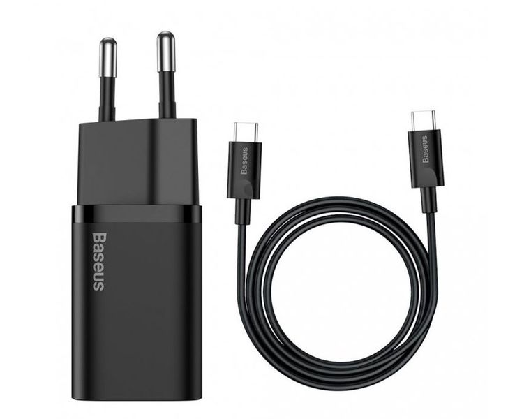 Baseus rýchlonabíjačka do siete Super Si USB-C PD QC 25W (s káblom USB-C na USB-C) čierna