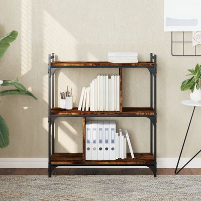 vidaXL Knižnica 3-poschodová dymový dub 76x32x88 cm kompozitné drevo