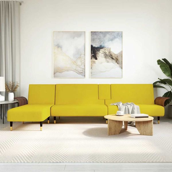 vidaXL Pohovka v tvare L žltá 279x140x70 cm zamat