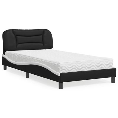 vidaXL Posteľ s matracom Hvar čierno-biela 100x200 cm umelá koža