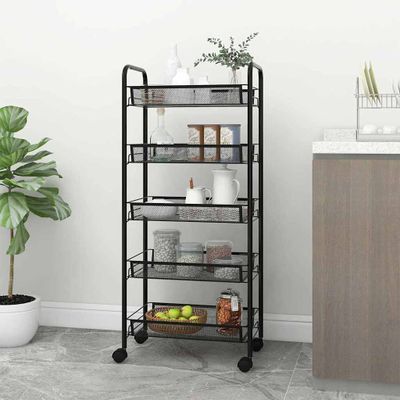 vidaXL Kuchynský vozík s 5 poschodiami čierny 46x26x105 cm železný