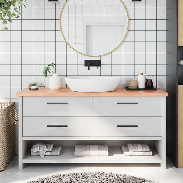 vidaXL Kúpeľňová doska bledohnedá 160x30x(2-4) cm ošetrený masív