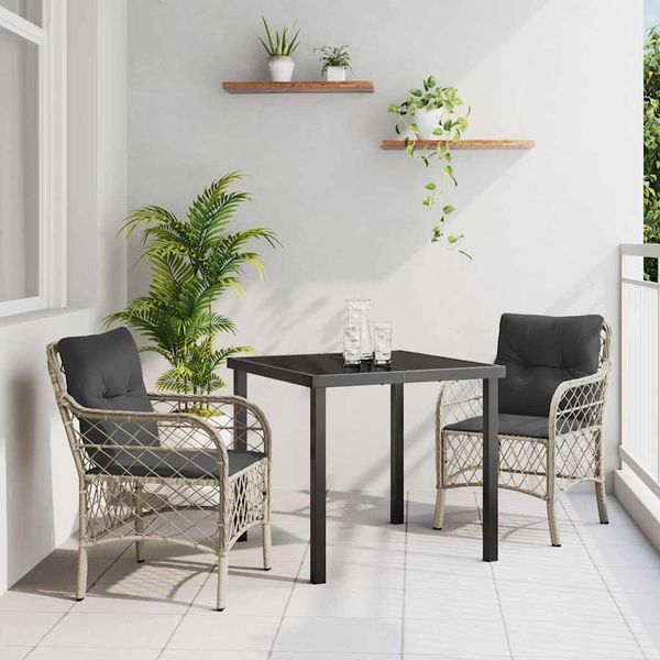 vidaXL Záhradný jedálenský set s vankúšom 3 pcs Svetlosivá polyratan