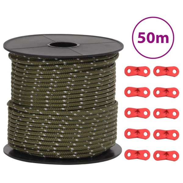 vidaXL Stanové lano s reflexnými pásikmi a napinákmi 50 m 4 mm