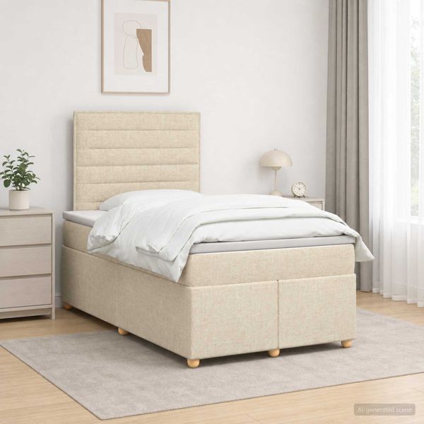 vidaXL Posteľ boxspring s matracom Krémová 120 x 190 cm Látka