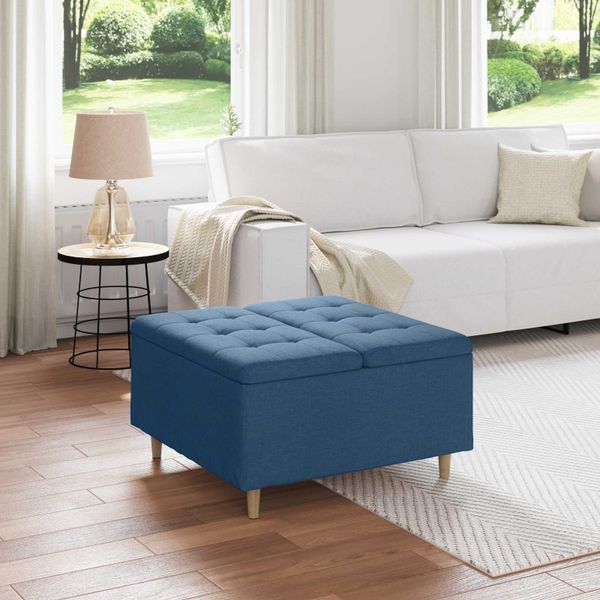 vidaXL Úložný taburet s vankúšom Modrá 80 x 80 x 45 cm látka
