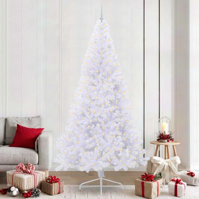 vidaXL Umelý vianočný stromček s 300 LED-i Biela 240 cm PVC a oceľ