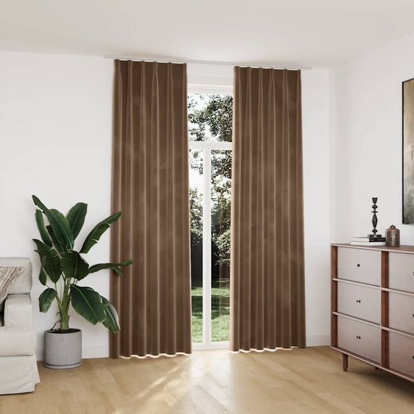 vidaXL Zatemňovacie závesy 2 ks s háčikmi, zamat, béžové 140x245 cm