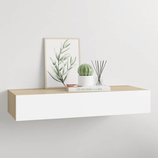 vidaXL Nástenná zásuvková polica dubová a biela 60x23,5x10 cm MDF