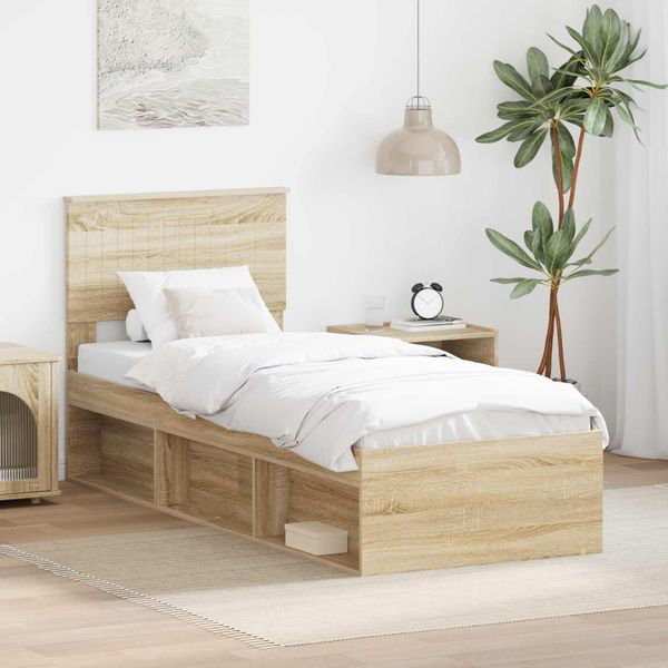 vidaXL Rám postele Sonoma dub 75 x 190 cm Masívne borovicové drevo