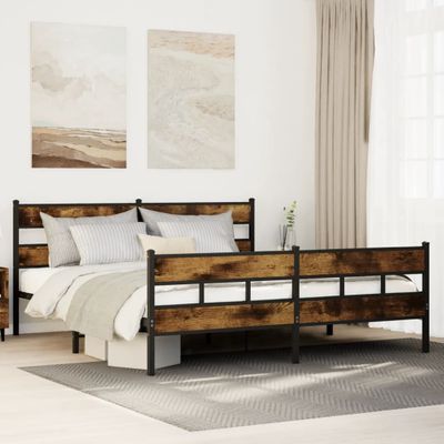 vidaXL Kovový posteľný rám bez matraca dymový dub 180x200 cm