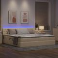 vidaXL LED úložná posteľ s matracom Krémová 200 x 200 cm Látka