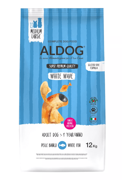 Aldog 2D-WW12MWhite Wave M/L granule pre dospelých psov, stredné/veľké plemená, biela ryba, 12 kg