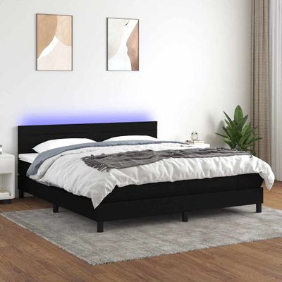 vidaXL Posteľ boxsping s matracom a LED čierna 160x200 cm látka
