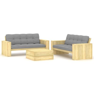 vidaXL 3-dielna záhradná súprava s podložkami impregnovaná borovica