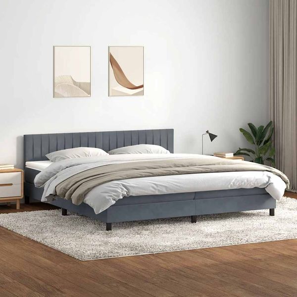 vidaXL Box Spring Posteľ s matracom a LED Tmavosivá 180x220 cm Zamat