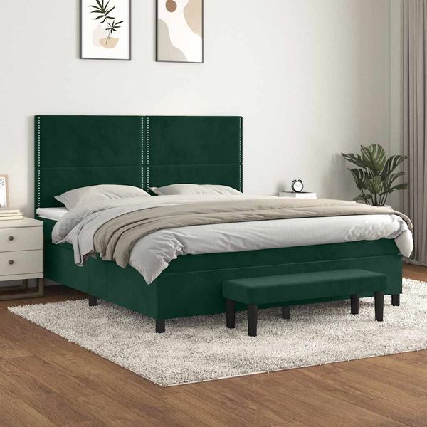 vidaXL Posteľný rám boxsping s matracom tmavozelený 160x200 cm zamat