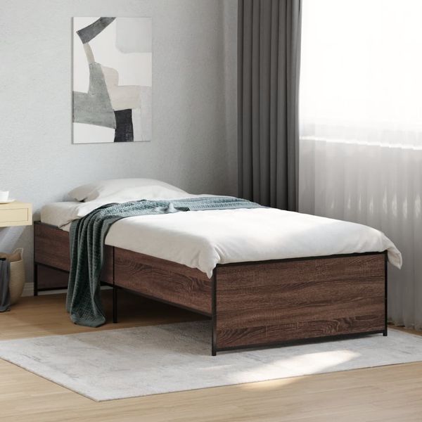 vidaXL Posteľný rám hnedý dub 90x200 cm kompozitné drevo a kov