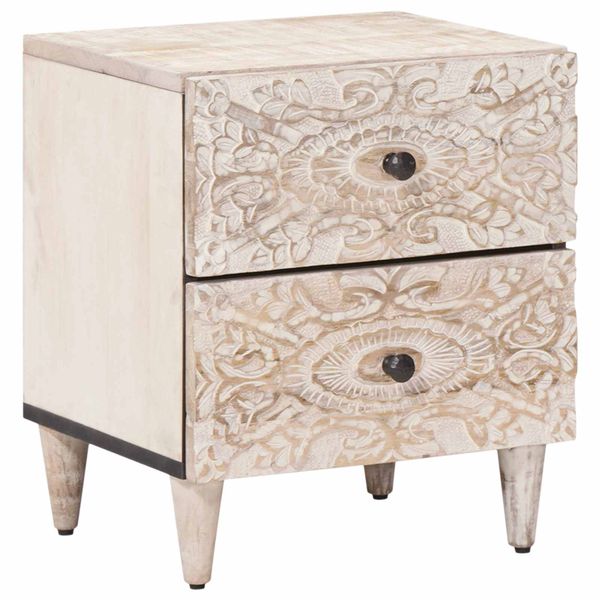 vidaXL Nočný stolík Biela 40 x 33,5 x 46 cm Masívne mango drevo
