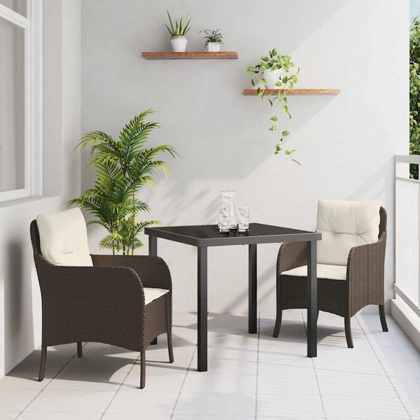 vidaXL Záhradný jedálenský set s vankúšom 3 pcs Hnedá polyratan