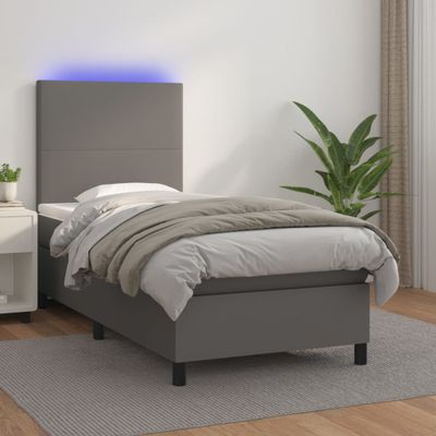 vidaXL Boxspring posteľ s matracom a LED sivá 80x200 cm umelá koža