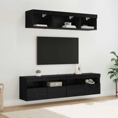 vidaXL TV nástenné jednotky s LED 5 pcs Čierny dub 80 x 30 x 40 cm