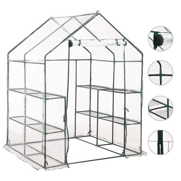 vidaXL Skleník s 8 policami 143x143x195 cm