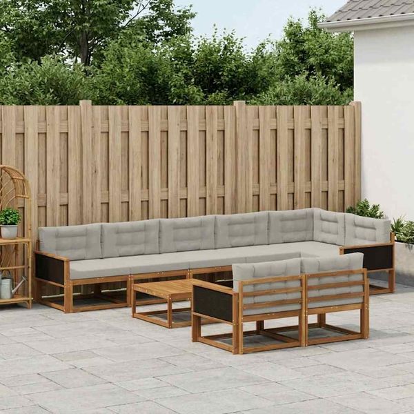 vidaXL Záhradná súprava gaučov s vankúšom 9 pcs Prírodná a svetlosivá