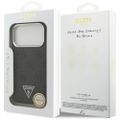 Puzdro Guess Magsafe 4G PU Leather s trojuholníkovým logom a strieborným kovovým rámom fotoaparátu pre iPhone 17 Pro čierne