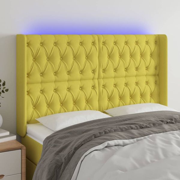 vidaXL Čelo postele s LED zelené 163x16x118/128 cm látka