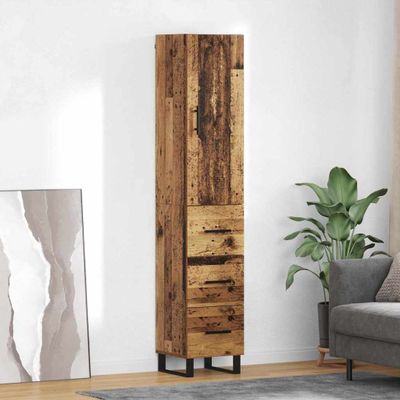 vidaXL Highboard Staré drevo 34,5 x 34 x 180 cm Kompozitné drevo