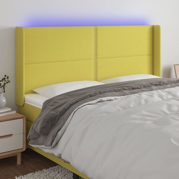 vidaXL Čelo postele s LED zelené 163x16x118/128 cm látka
