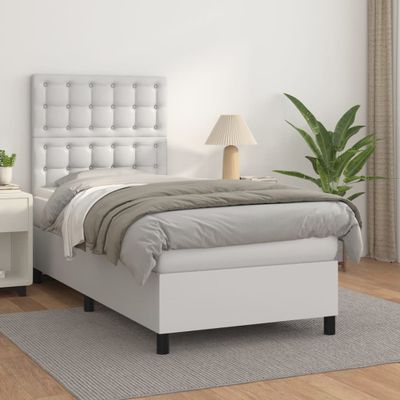 vidaXL Boxspring posteľ s matracom biela 90x190 cm umelá koža