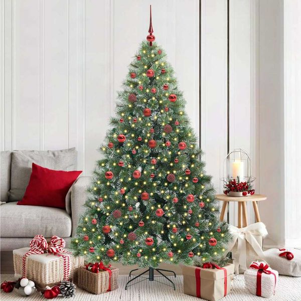 vidaXL Umelý vianočný stromček s 300 LED-i Zelená 180 cm PE a PVC