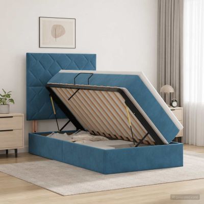 vidaXL Postel s úložným prostorem a matrací Tmavomodrá 100 x 200 cm