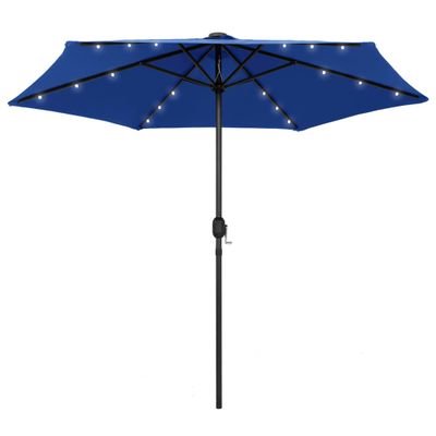 vidaXL Záhradný slnečník s LED, hliníková tyč 270 cm, azúrový