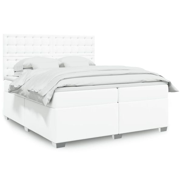 vidaXL Boxspring posteľ s matracom biela 200x200 cm umelá koža