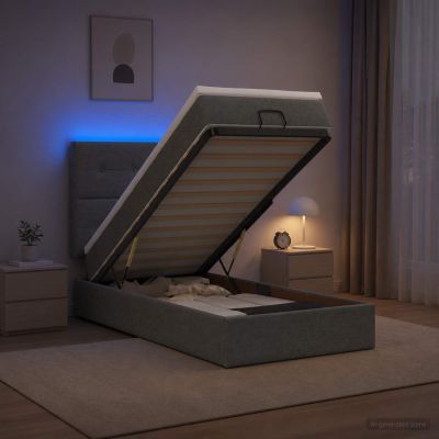 vidaXL Ottoman posteľ s matracom a LED Tmavosivá 80 x 200 cm Látka