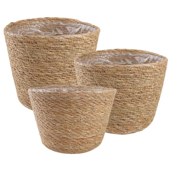 vidaXL Koše na rastliny z morskej trávy 3 pcs Prírodná Ø26 x 19 cm