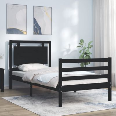 vidaXL Posteľný rám s čelom čierny 90x200 cm masívne drevo