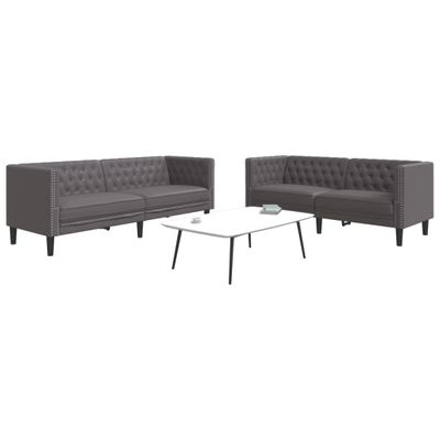 vidaXL 2-dielna súprava sedacej súpravy Chesterfield sivá, umelá koža
