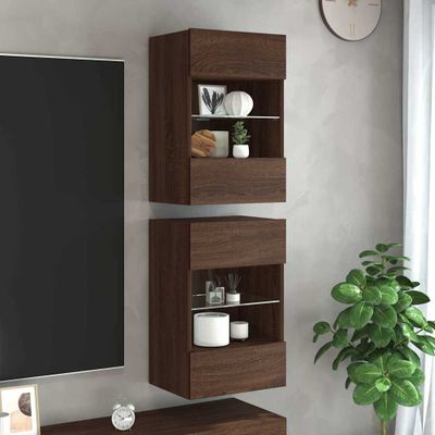 vidaXL Nástenné skrinky s LED osvetlením pre TV 2 ks hnedý dub 40x30x60,5cm