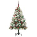 vidaXL Umelý vianočný stromček Zelená a biela 150 cm PVC, kov a plast