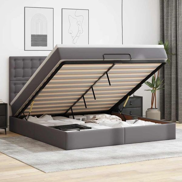 vidaXL Osmanský rám postele s matracom sivá 180x200 cm umelá koža