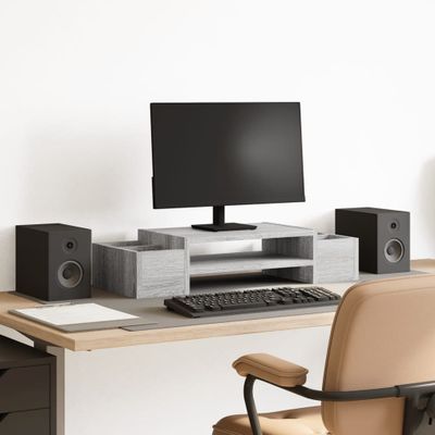vidaXL Stojan na monitor s policou sivý sonoma 70x27x15cm kompoz.drevo