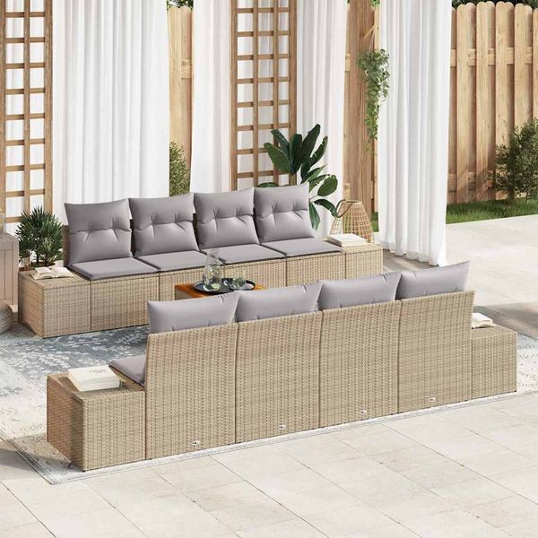 vidaXL Súprava záhradných pohoviek 9 pcs Beige a svetlo šedá polyratan