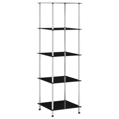 vidaXL Regál s 5 policami, čierny 40x40x130 cm, tvrdené sklo
