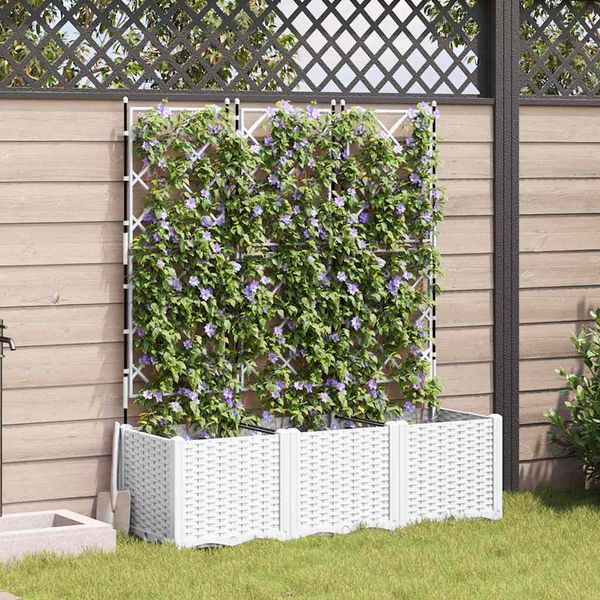 vidaXL Záhradný kvetináč 3 pcs Biely 120 x 40 x 143 cm Plast